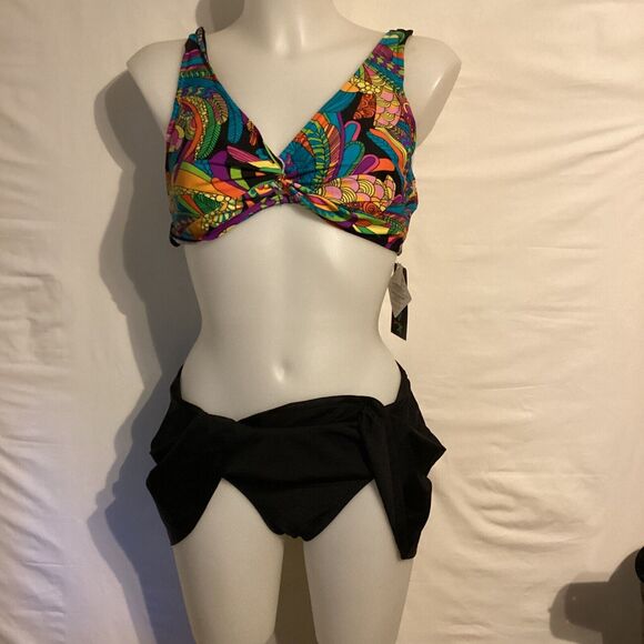 2142 NWT Bikini Bay MM38B CTBL Funky Feathers Cup Size Top with skirted bottom - Picture 2 of 5